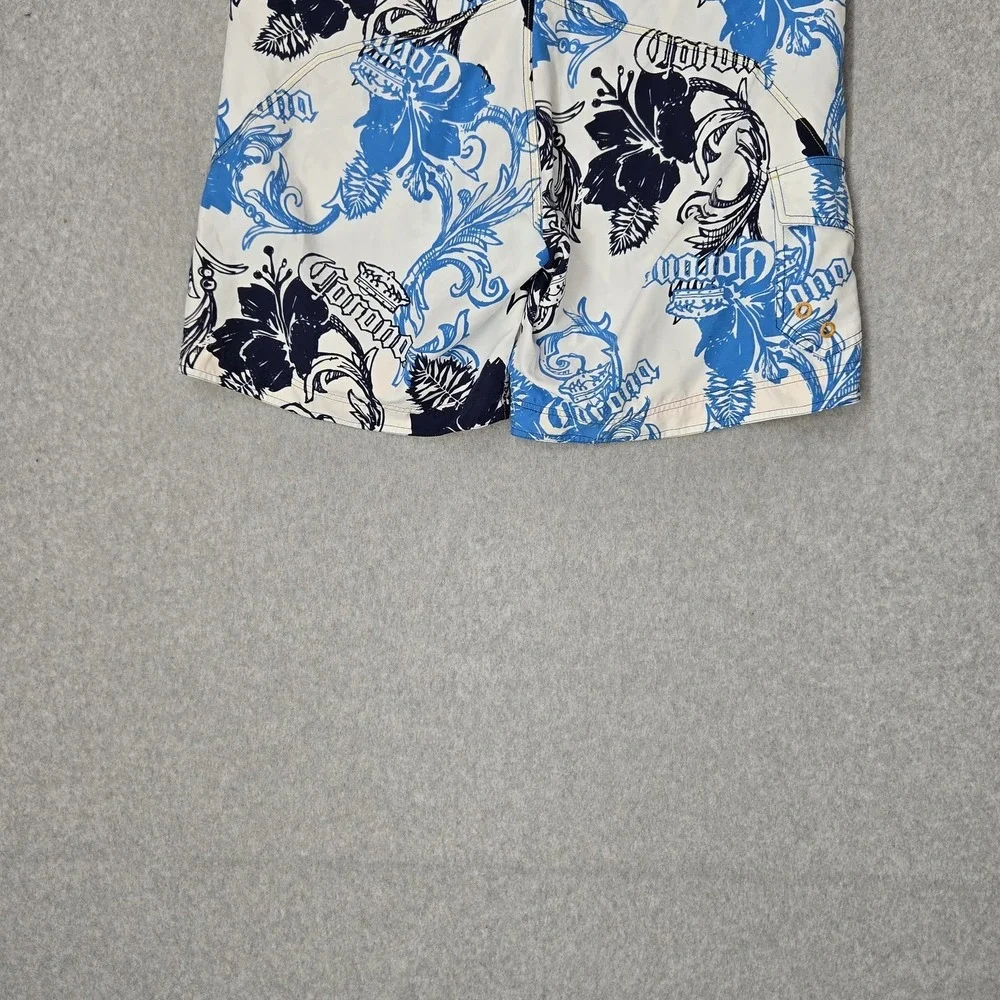 Corona Extra Men Shorts XXL/38 White Swimwear Floral Corona Logo Board Shorts